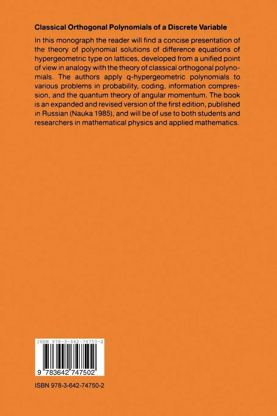 Rückseite: 9783642747502 | Classical Orthogonal Polynomials of a Discrete Variable | Taschenbuch