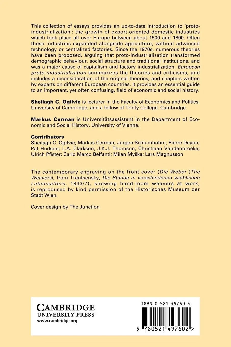 Rückseite: 9780521497602 | European Proto-Industrialization | Sheilagh Ogilvie (u. a.) | Buch