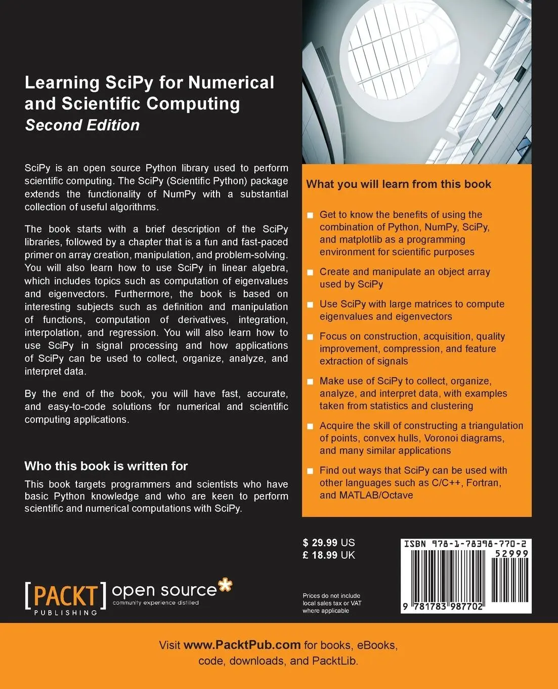 Rückseite: 9781783987702 | Learning SciPy for Numerical and Scientific Computing Second Edition