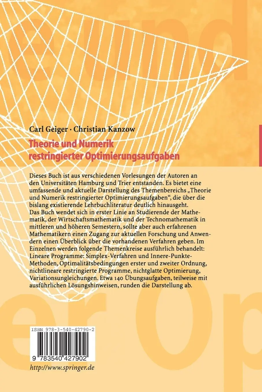 Rückseite: 9783540427902 | Theorie und Numerik restringierter Optimierungsaufgaben | Taschenbuch