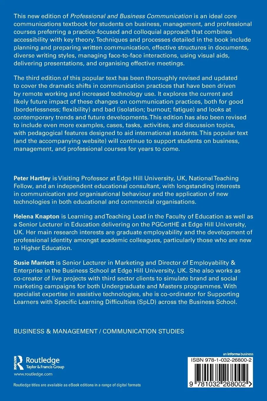 Rückseite: 9781032268002 | Professional and Business Communication | Peter Hartley (u. a.) | Buch