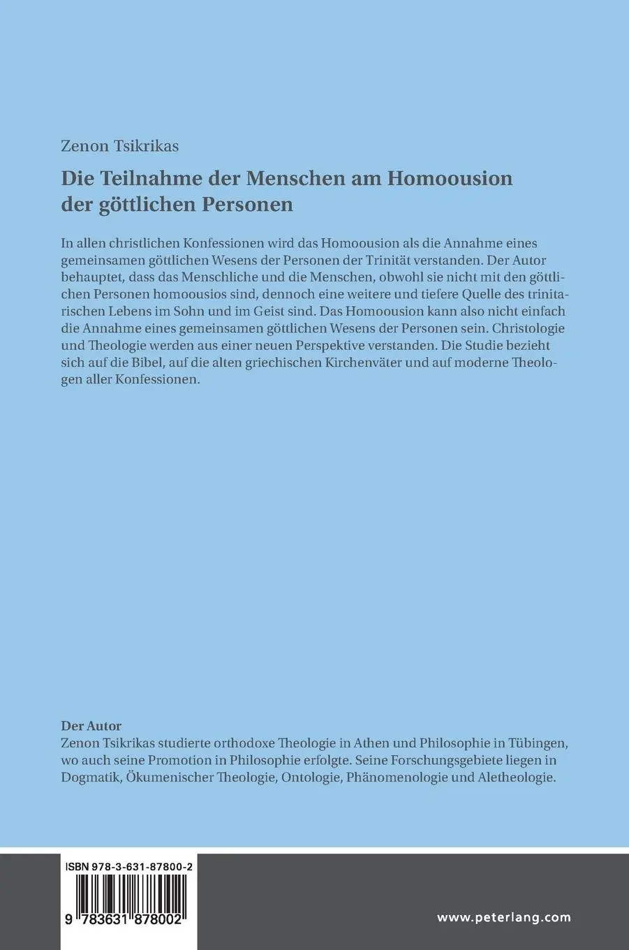 Rückseite: 9783631878002 | Die Teilnahme der Menschen am Homoousion der göttlichen Personen