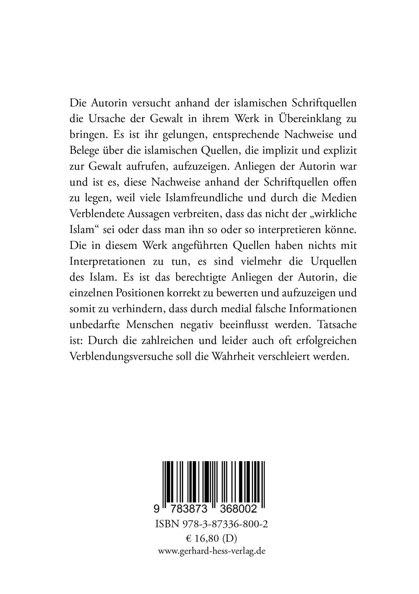 Rückseite: 9783873368002 | Die religiösen Schriftquellen des Islam | Grund und Wurzel der Gewalt