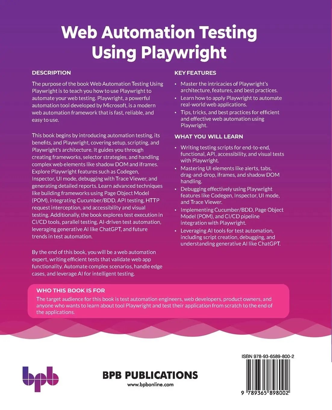 Rückseite: 9789365898002 | Web Automation Testing Using Playwright | Kailash Pathak | Taschenbuch