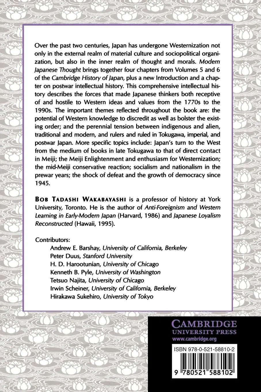 Rückseite: 9780521588102 | Modern Japanese Thought | Bob T. Wakabayashi | Taschenbuch | Englisch