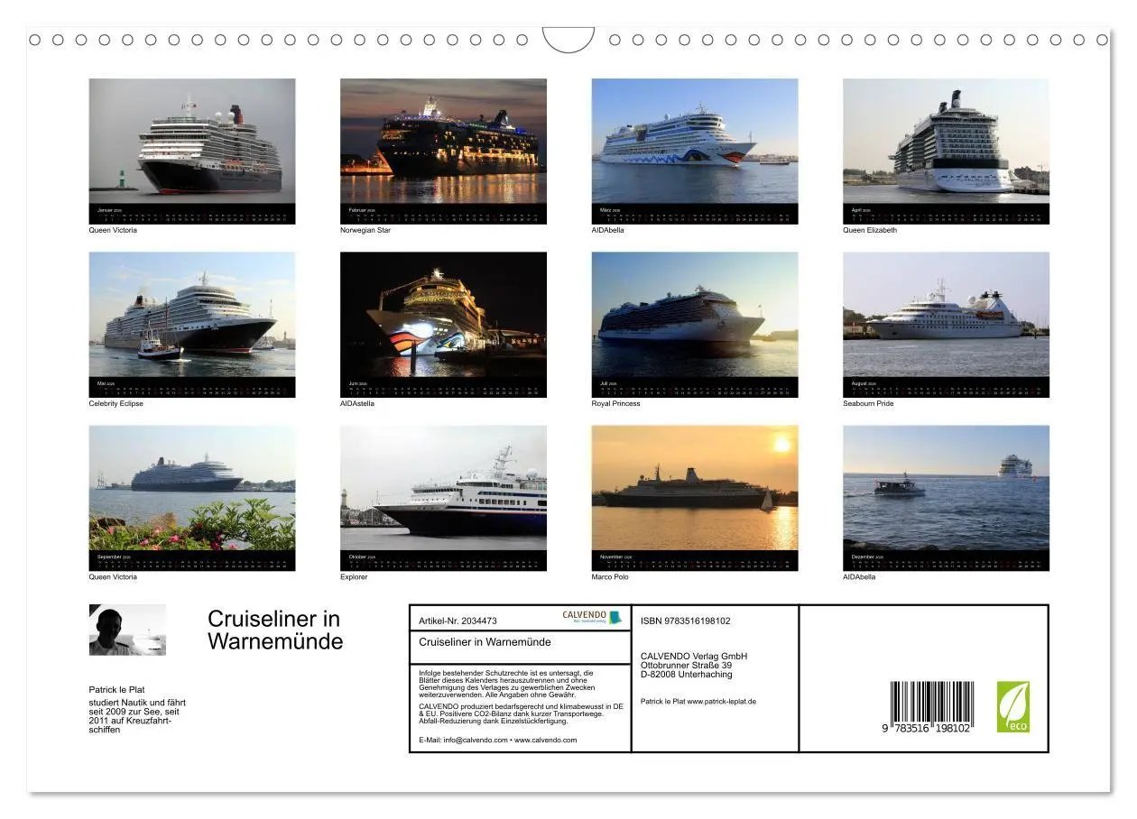 Bild: 9783516198102 | Cruiseliner in Warnemünde (Wandkalender 2026 DIN A3 quer), CALVENDO...