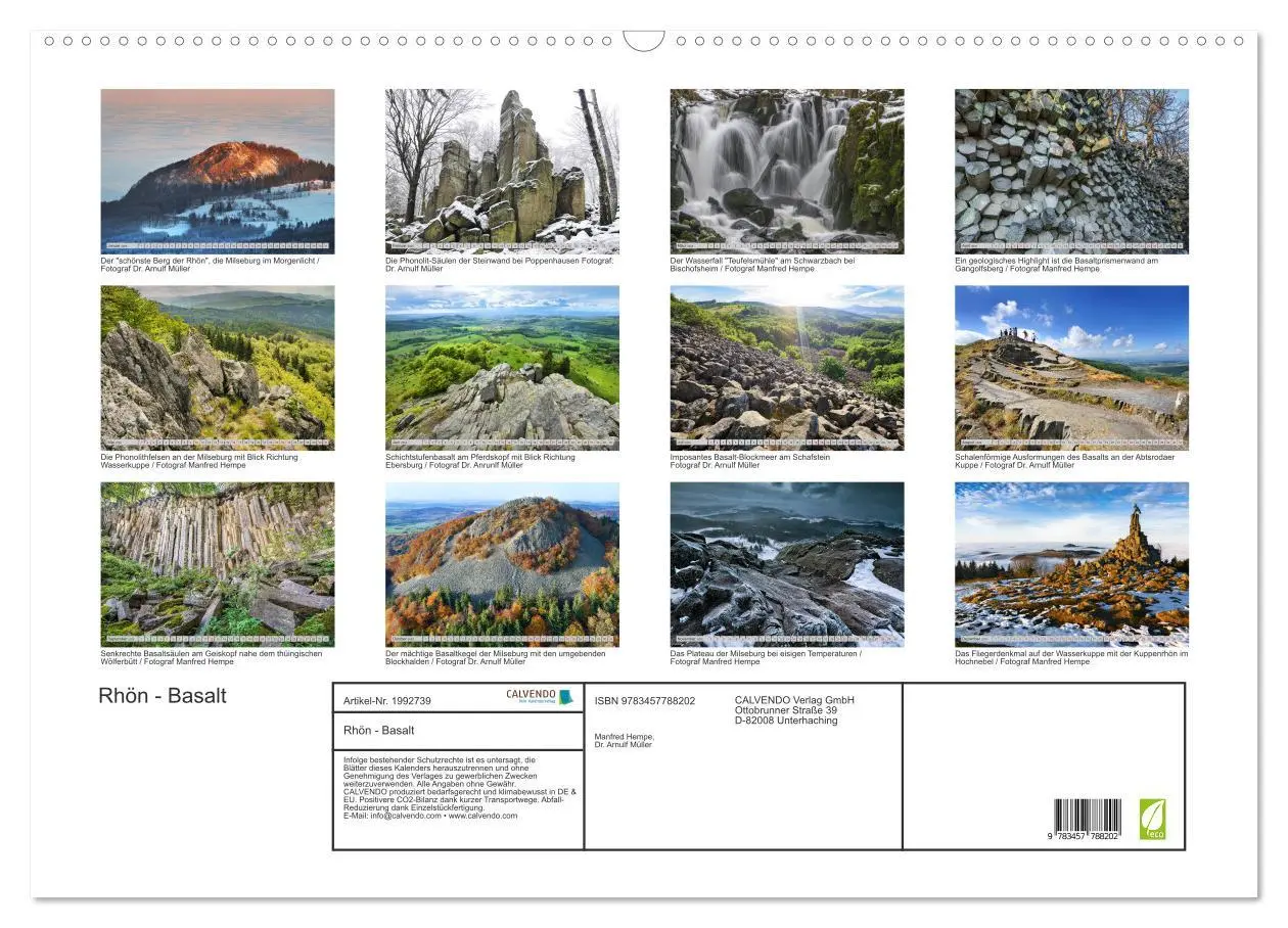 Bild: 9783457788202 | Rhön - Basalt (Wandkalender 2026 DIN A2 quer), CALVENDO Monatskalender