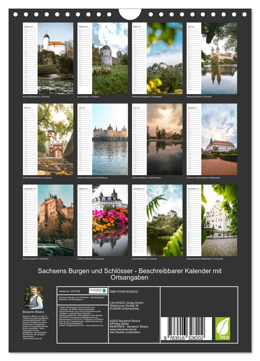 Bild: 9783516328202 | Sachsens Burgen und Schlösser - Beschreibbarer Kalender mit...