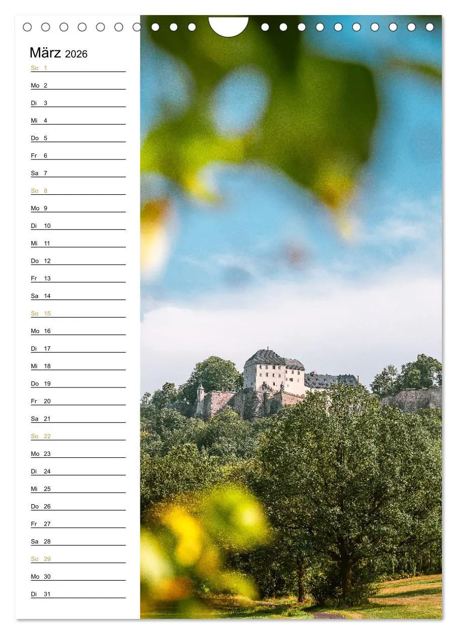 Bild: 9783516328202 | Sachsens Burgen und Schlösser - Beschreibbarer Kalender mit...
