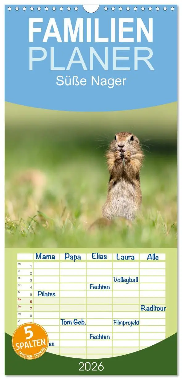Cover: 9783516498202 | Familienplaner 2026 - Süße Nager mit 5 Spalten (Wandkalender, 21 x...
