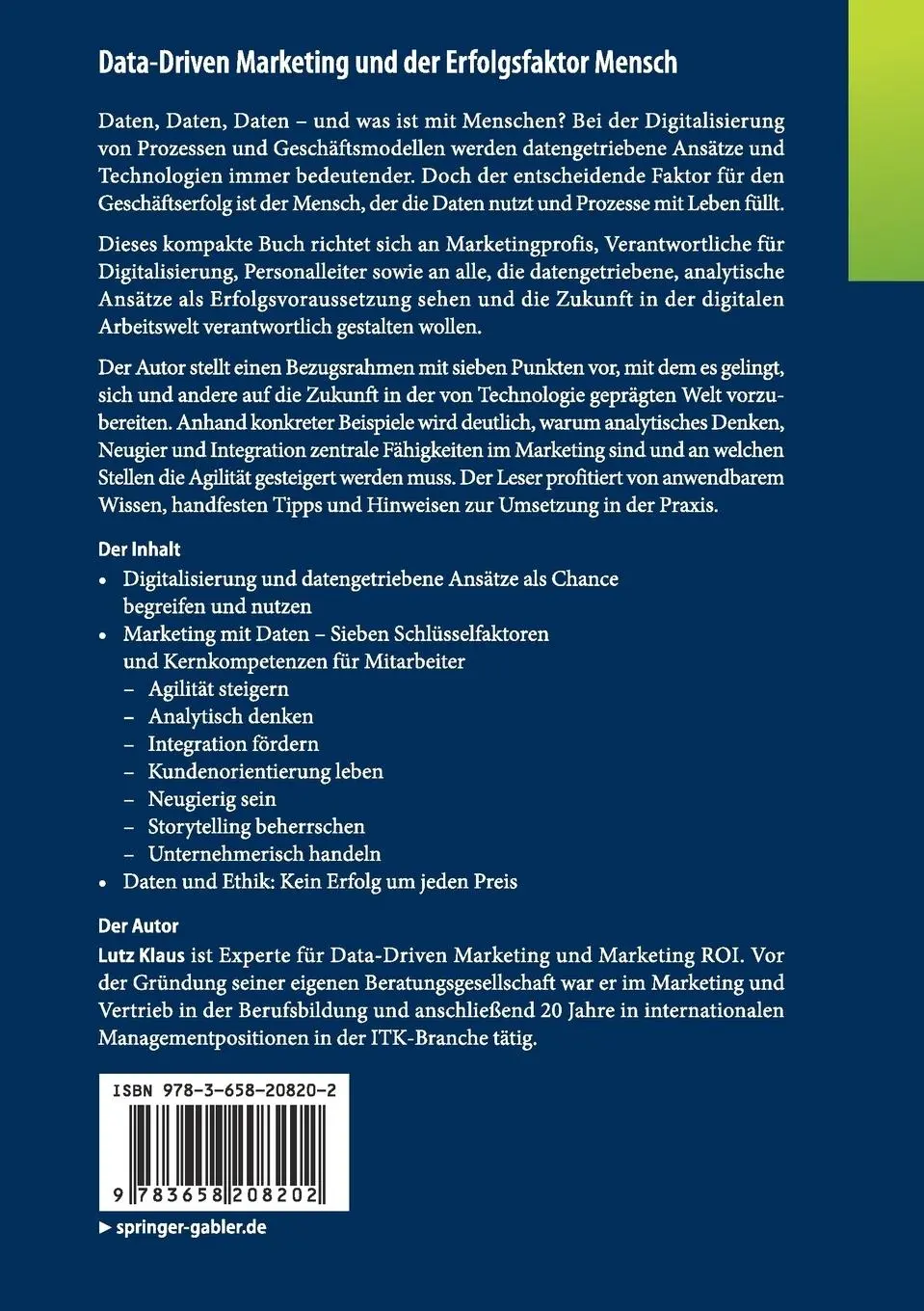 Rückseite: 9783658208202 | Data-Driven Marketing und der Erfolgsfaktor Mensch | Lutz Klaus | Buch