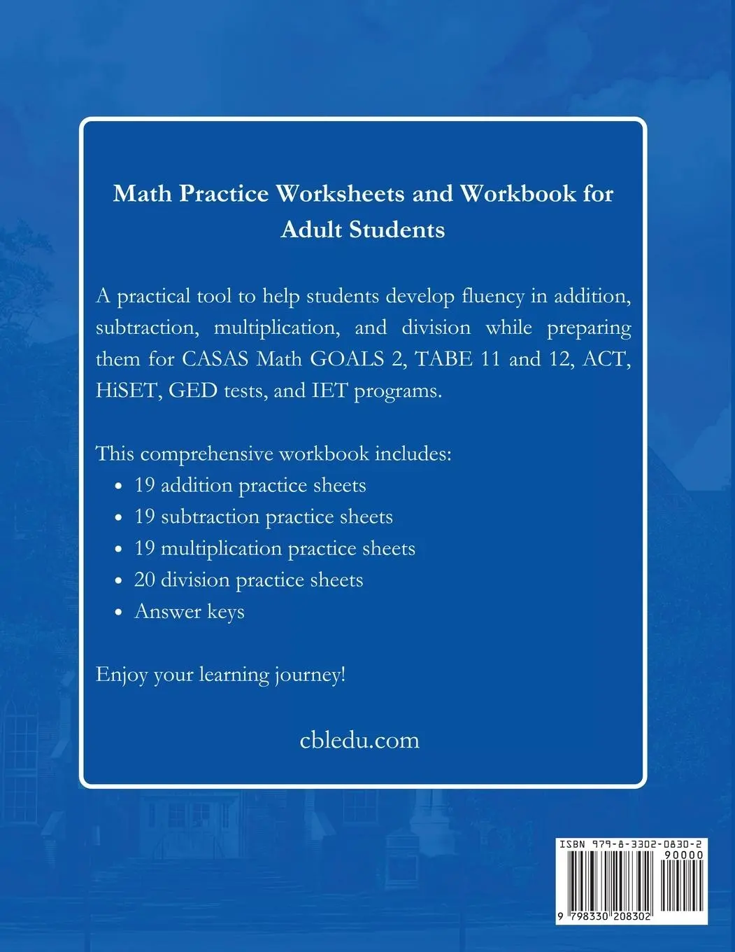 Rückseite: 9798330208302 | Math Practice Worksheets and Workbook for Adult Students | Learning