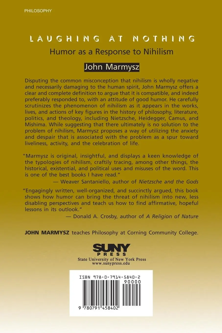 Rückseite: 9780791458402 | Laughing at Nothing | Humor as a Response to Nihilism | John Marmysz