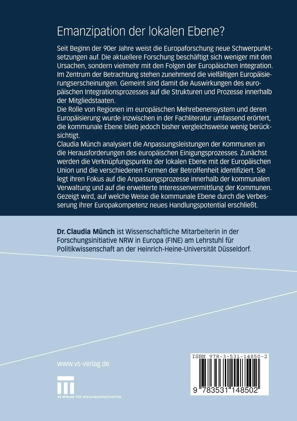 Rückseite: 9783531148502 | Emanzipation der lokalen Ebene? | Kommunen auf dem Weg nach Europa