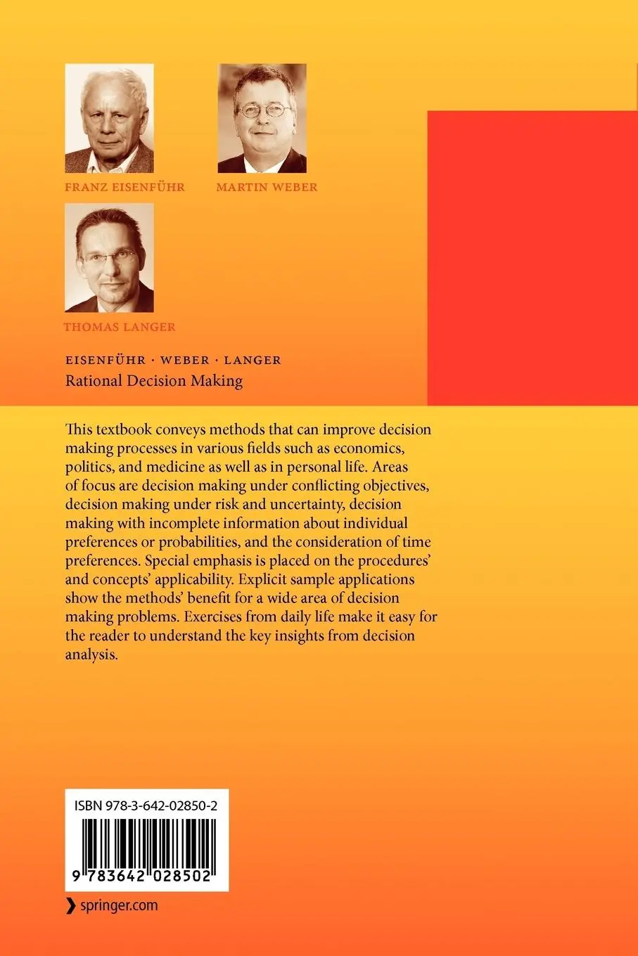 Rückseite: 9783642028502 | Rational Decision Making | Franz Eisenführ (u. a.) | Taschenbuch | xiv