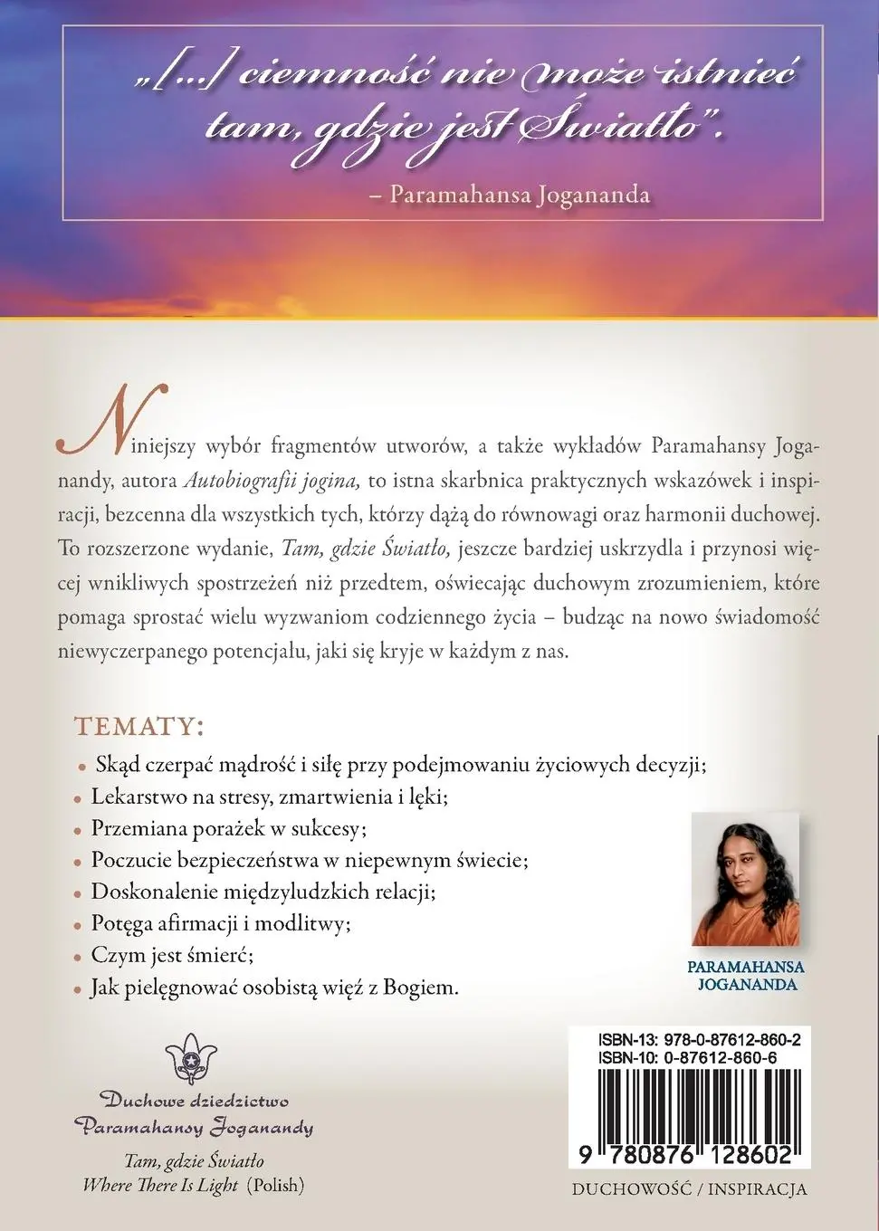Rückseite: 9780876128602 | Where There Is Light (Polish) | Paramahansa Yogananda | Taschenbuch