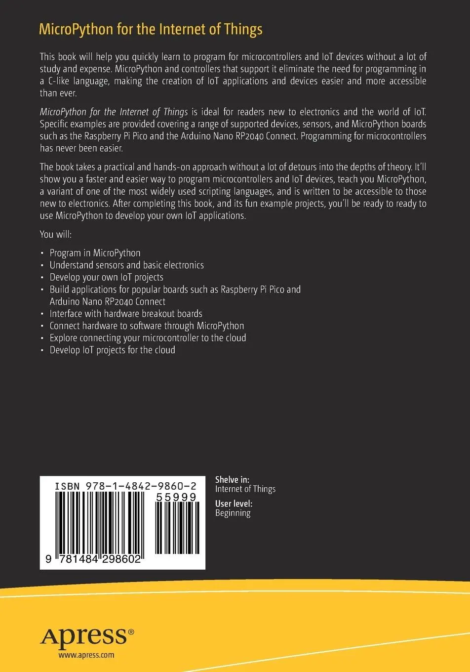 Rückseite: 9781484298602 | MicroPython for the Internet of Things | Charles Bell | Taschenbuch