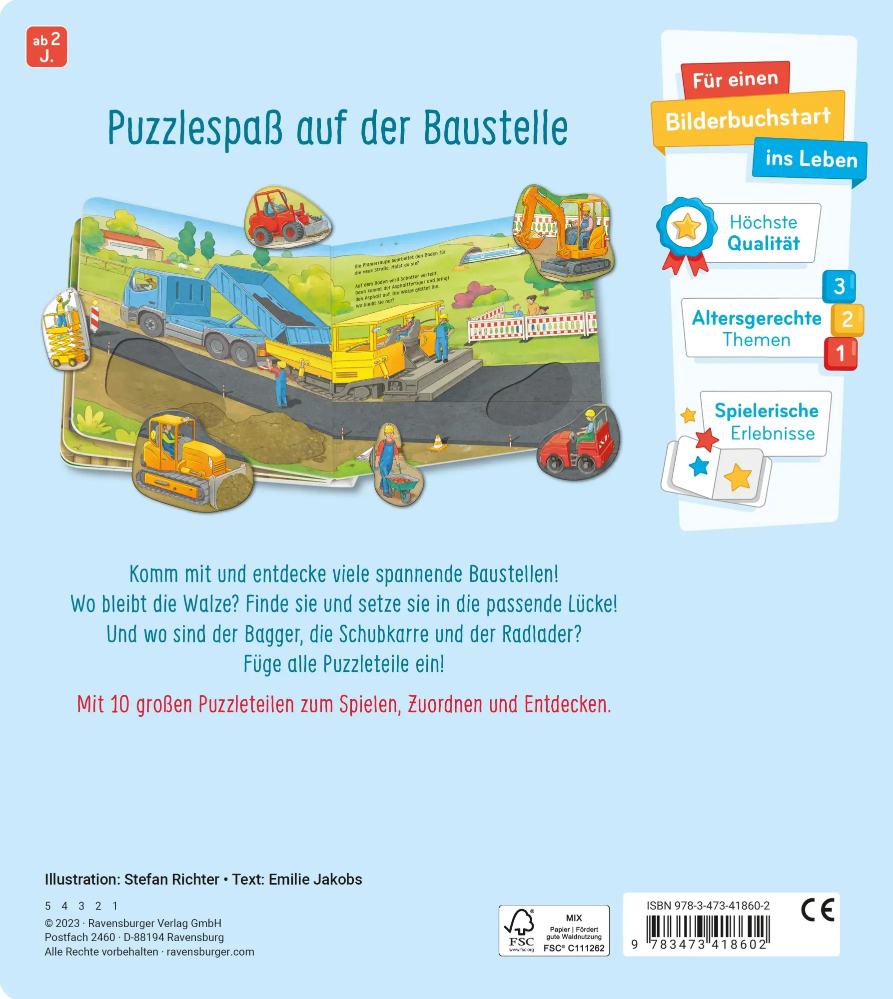 Rückseite: 9783473418602 | Mein großes Puzzle-Spielbuch - Baustelle | Emilie Jakobs | Buch | 2023