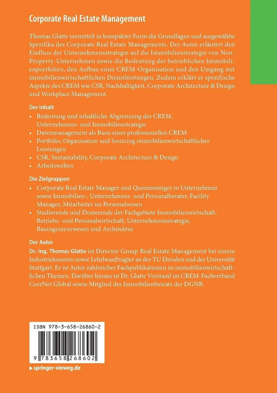 Rückseite: 9783658268602 | Corporate Real Estate Management | Thomas Glatte | Taschenbuch | x