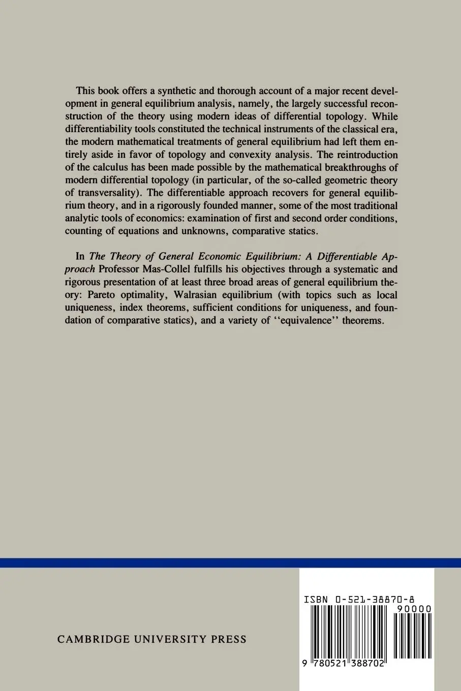 Rückseite: 9780521388702 | The Theory of General Economic Equilibrium | A Differentiable Approach