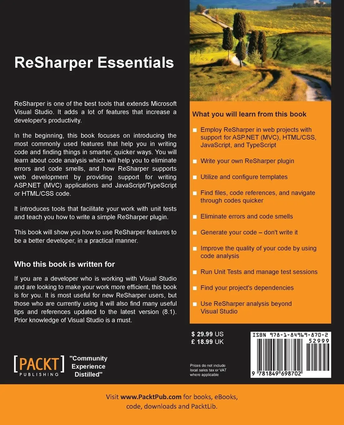 Rückseite: 9781849698702 | Resharper Essentials | Ukasz G. Sior | Taschenbuch | Englisch | 2014