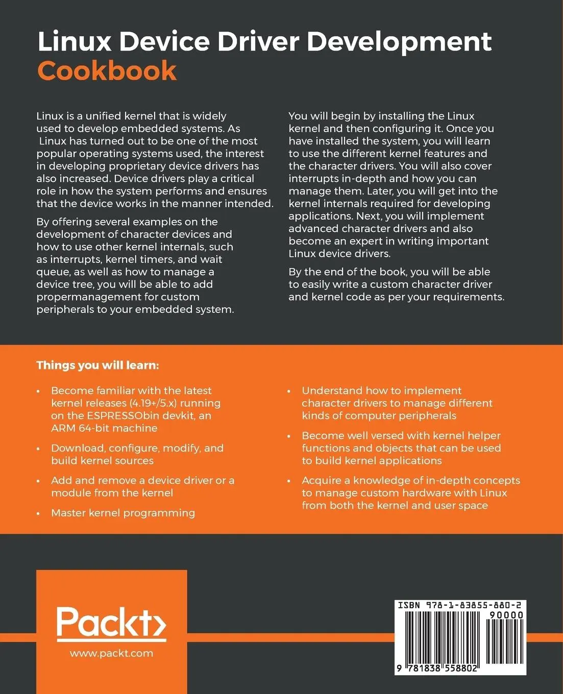 Rückseite: 9781838558802 | Linux Device Driver Development Cookbook | Rodolfo Giometti | Buch