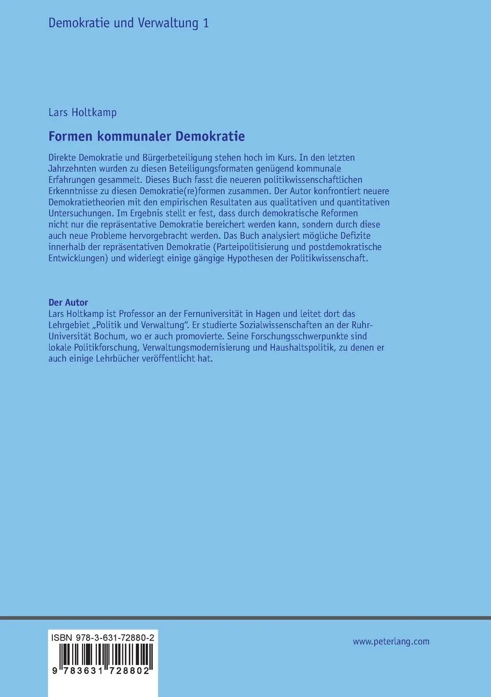 Rückseite: 9783631728802 | Formen kommunaler Demokratie | Direkt - Repräsentativ - Kooperativ