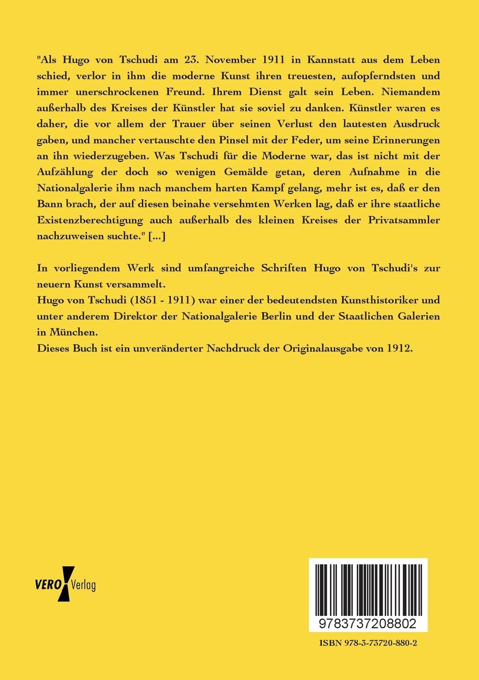 Rückseite: 9783737208802 | Gesammelte Schriften zur neueren Kunst | Hugo Von Tschudi | Buch