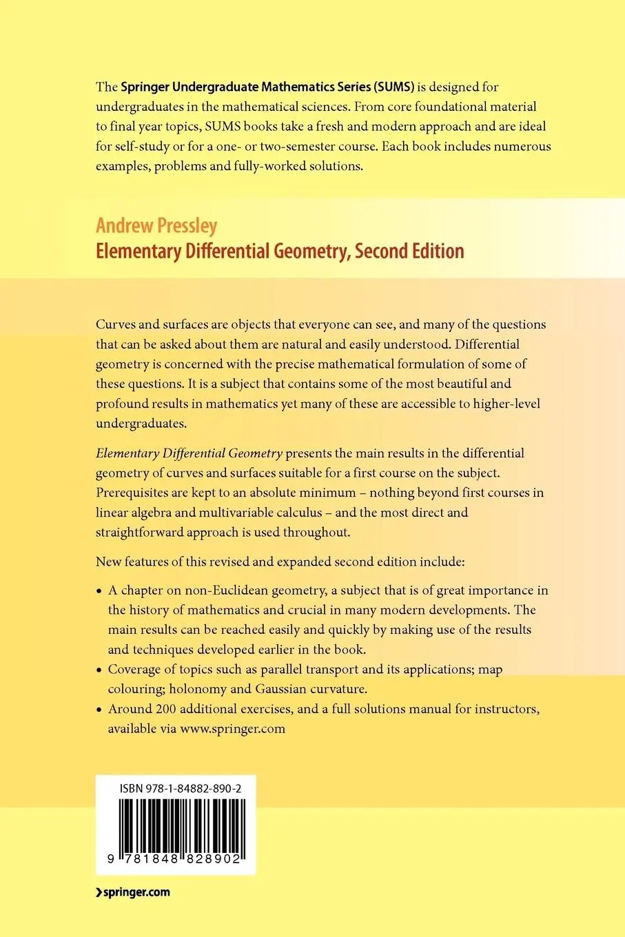 Rückseite: 9781848828902 | Elementary Differential Geometry | A. N. Pressley | Taschenbuch | xii