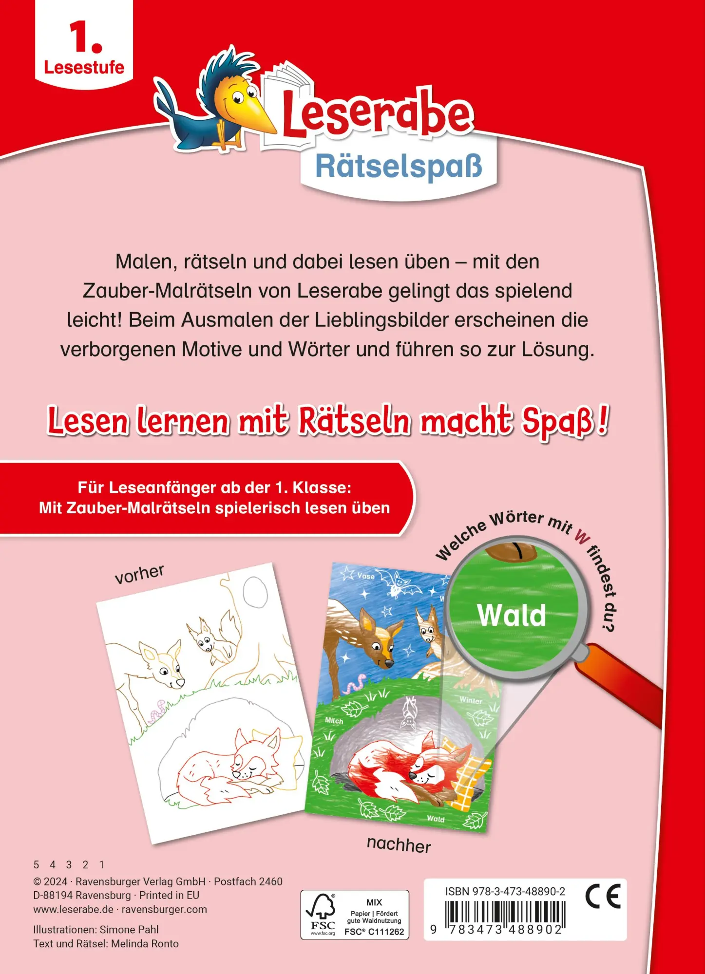 Rückseite: 9783473488902 | Leserabe Rätselspaß - Zauber-Malrätsel zum Lesenlernen: Im Wald (1....