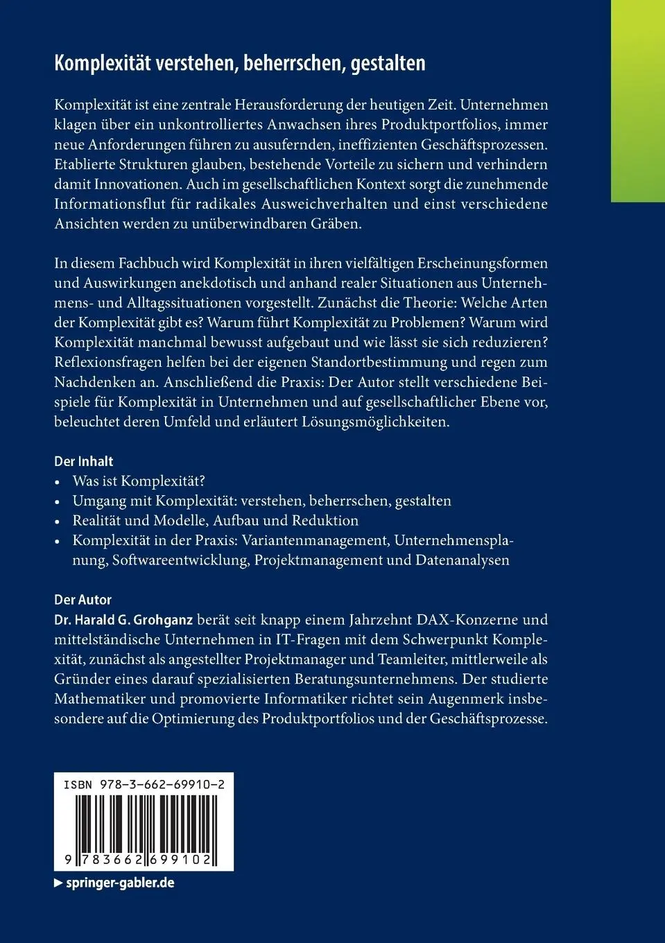 Rückseite: 9783662699102 | Komplexität verstehen, beherrschen, gestalten | Harald G. Grohganz