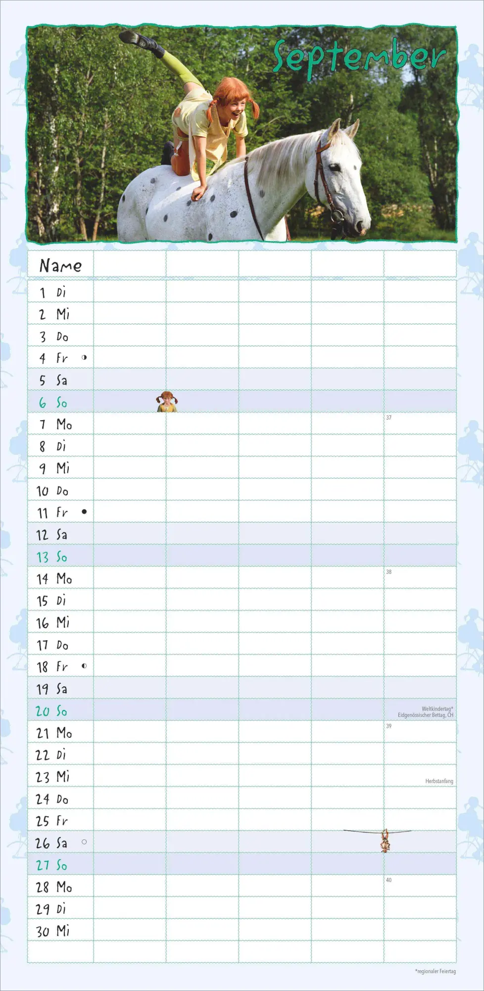 Bild: 4069095009202 | Familienplaner Pippi Langstrumpf 2026 - Familien-Timer 22x45 cm -...