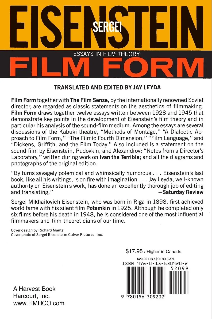 Rückseite: 9780156309202 | Film Form | Essays in Film Theory | Sergei Eisenstein | Taschenbuch