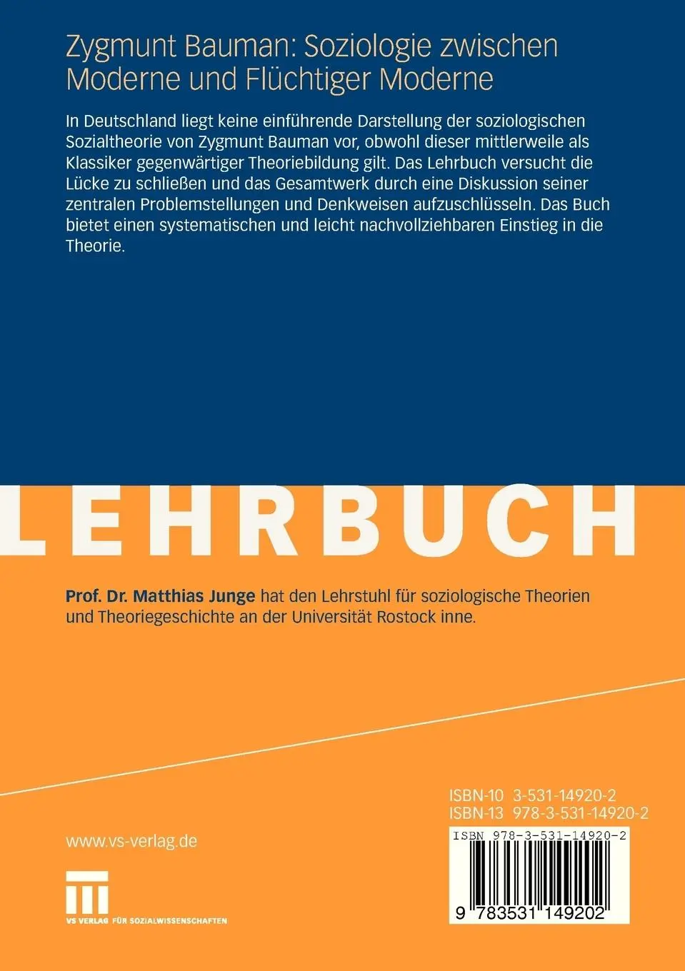 Rückseite: 9783531149202 | Zygmunt Bauman: Soziologie zwischen Moderne und Flüchtiger Moderne