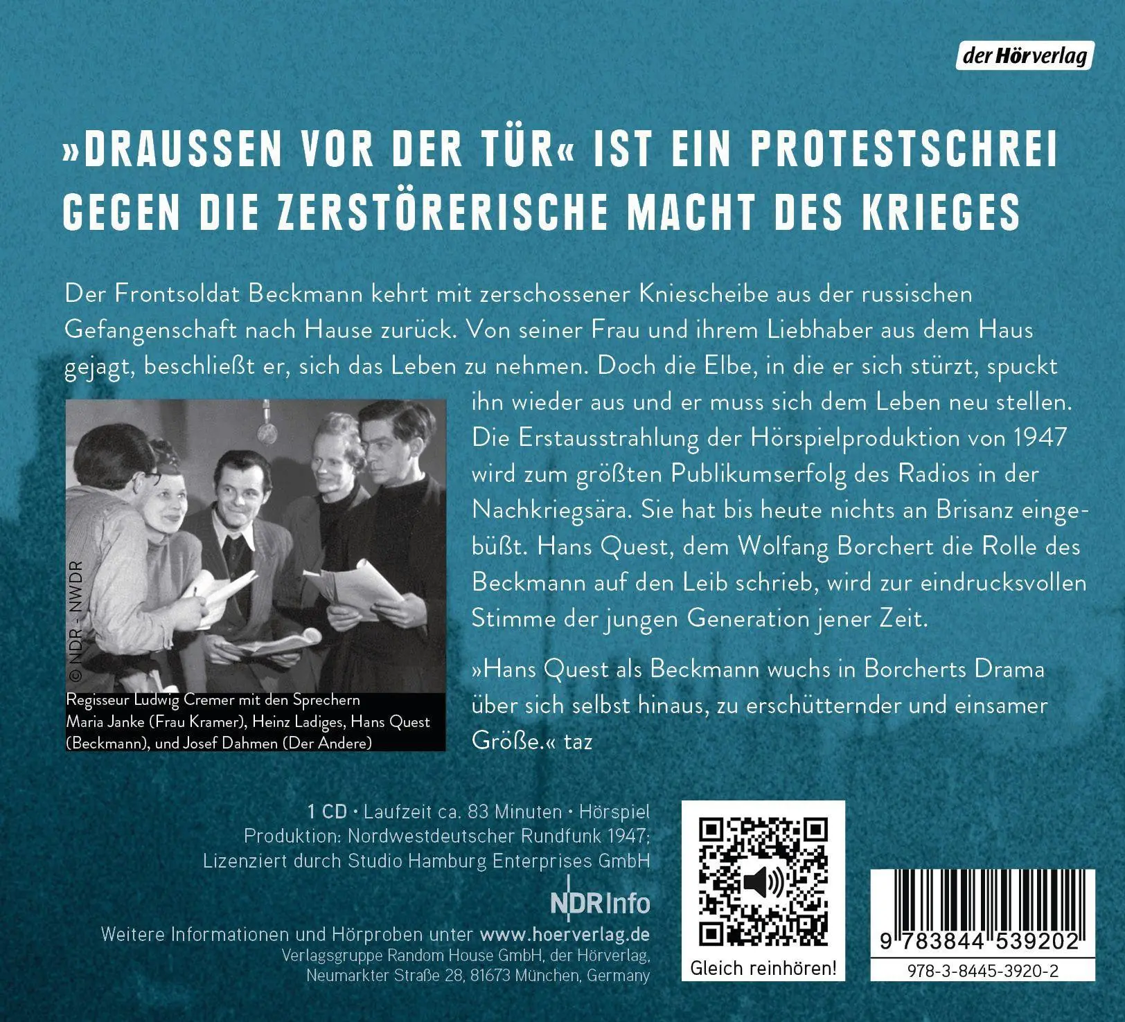 Bild: 9783844539202 | Draußen vor der Tür/CD | Wolfgang Borchert | Audio-CD | 83 Min. | 2020