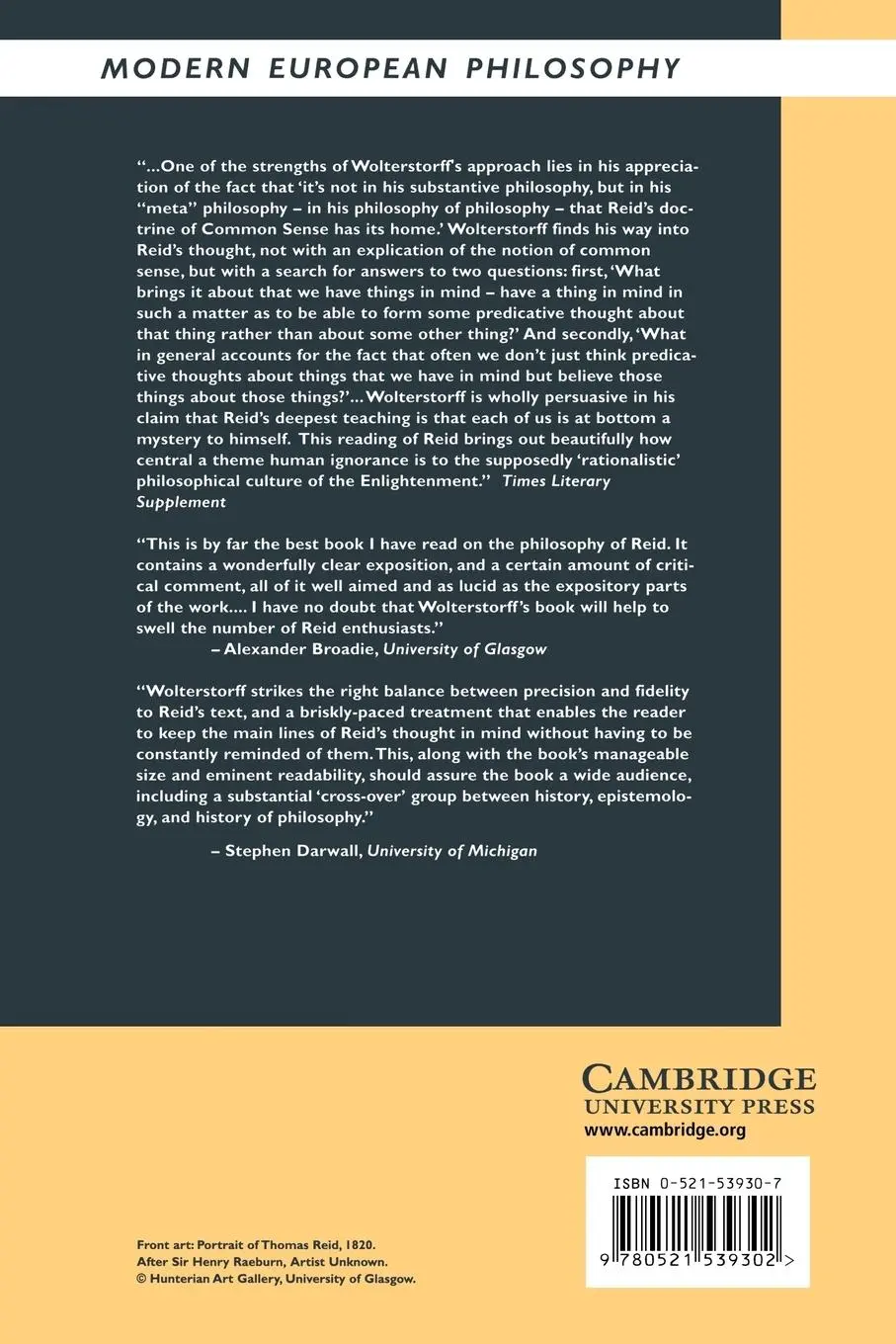 Rückseite: 9780521539302 | Thomas Reid and the Story of Epistemology | Nicholas Wolterstorff