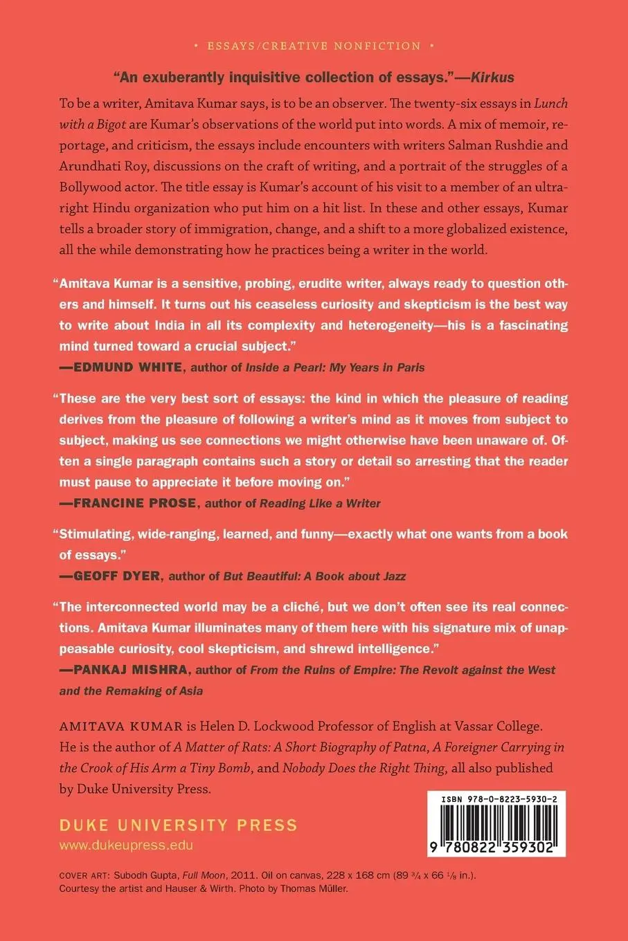 Rückseite: 9780822359302 | Lunch With a Bigot | The Writer in the World | Amitava Kumar | Buch