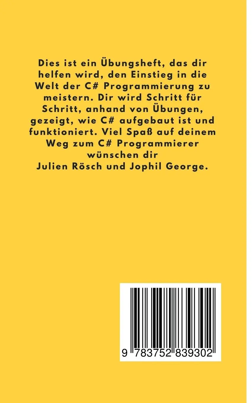 Rückseite: 9783752839302 | C# Programmieren lernen für Einsteiger | Das Übungsheft | Taschenbuch
