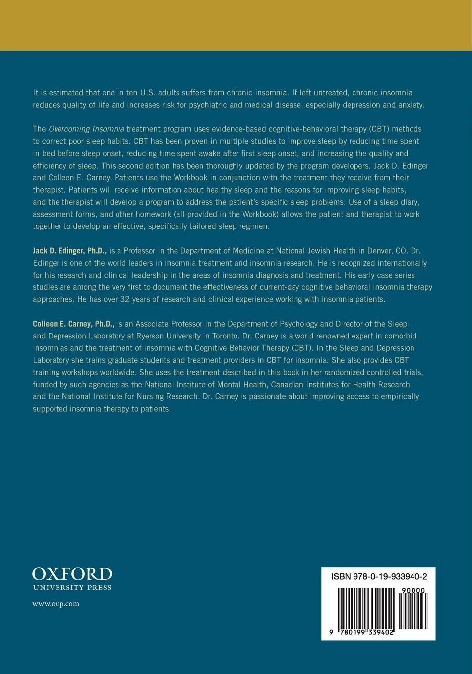 Rückseite: 9780199339402 | Overcoming Insomnia | Jack D. Edinger (u. a.) | Taschenbuch | Englisch
