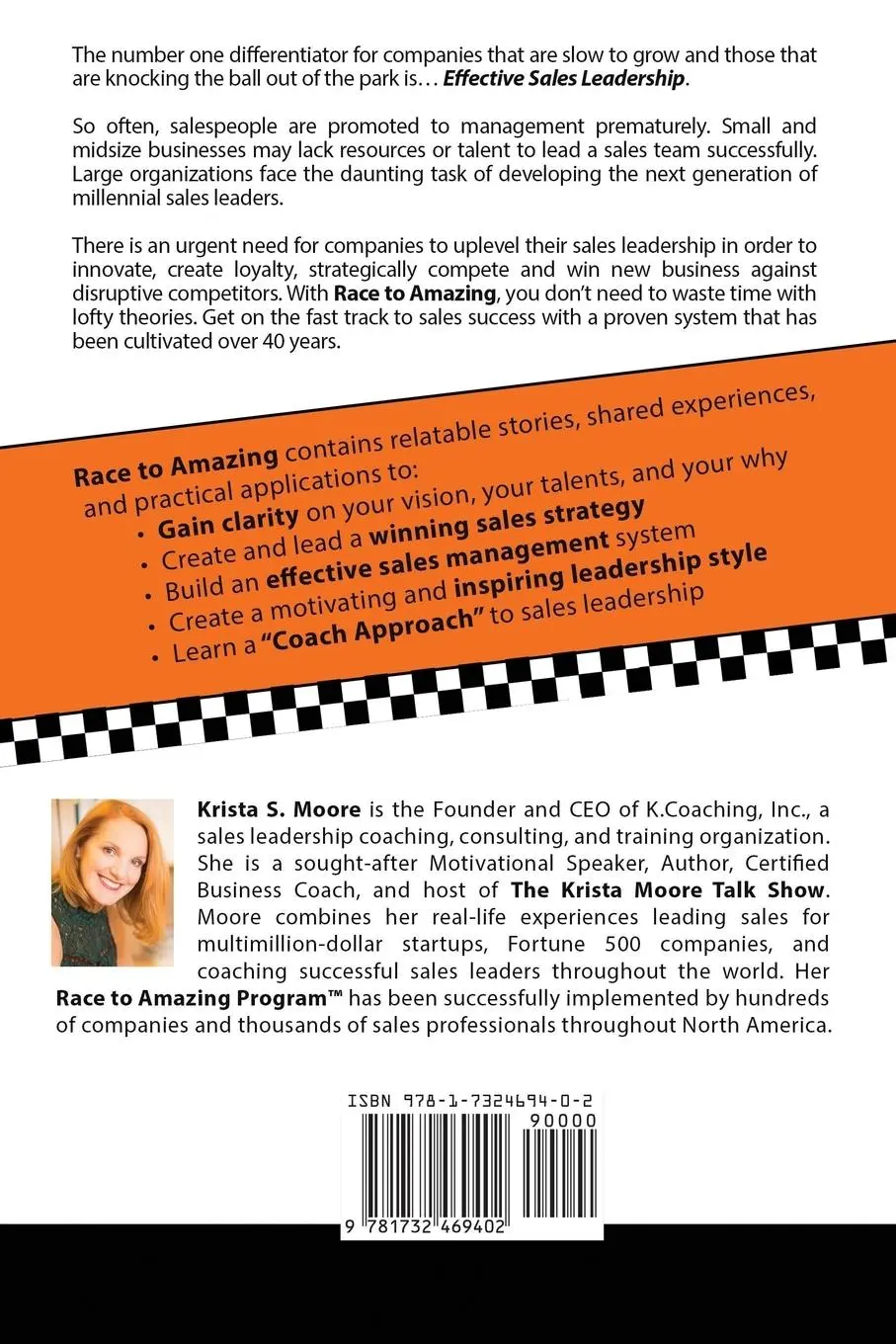 Rückseite: 9781732469402 | Race To Amazing | Your Fast Track to Sales Leadership | Krista S Moore