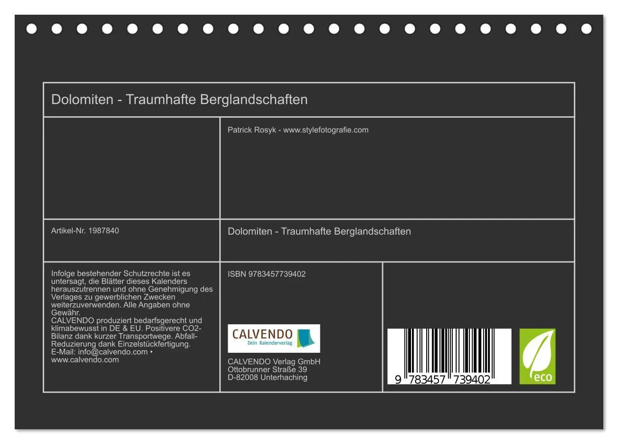 Bild: 9783457739402 | Dolomiten - Traumhafte Berglandschaften (Tischkalender 2026 DIN A5...
