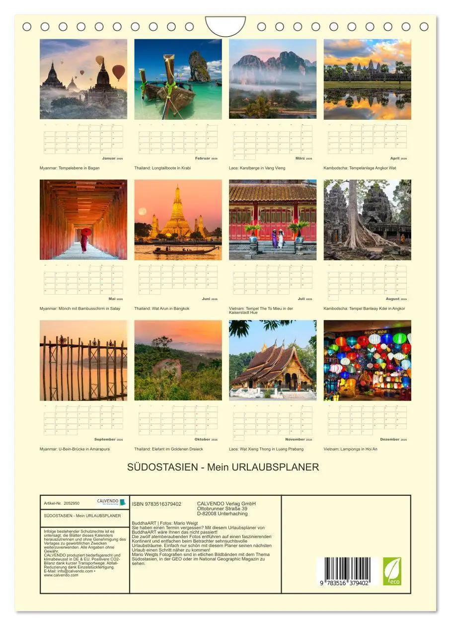 Bild: 9783516379402 | SÜDOSTASIEN - Mein URLAUBSPLANER (Wandkalender 2026 DIN A4 hoch),...