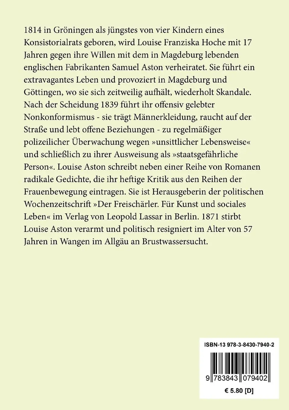 Rückseite: 9783843079402 | Wilde Rosen / Freischärler-Reminiscenzen / Meine Emancipation | Aston