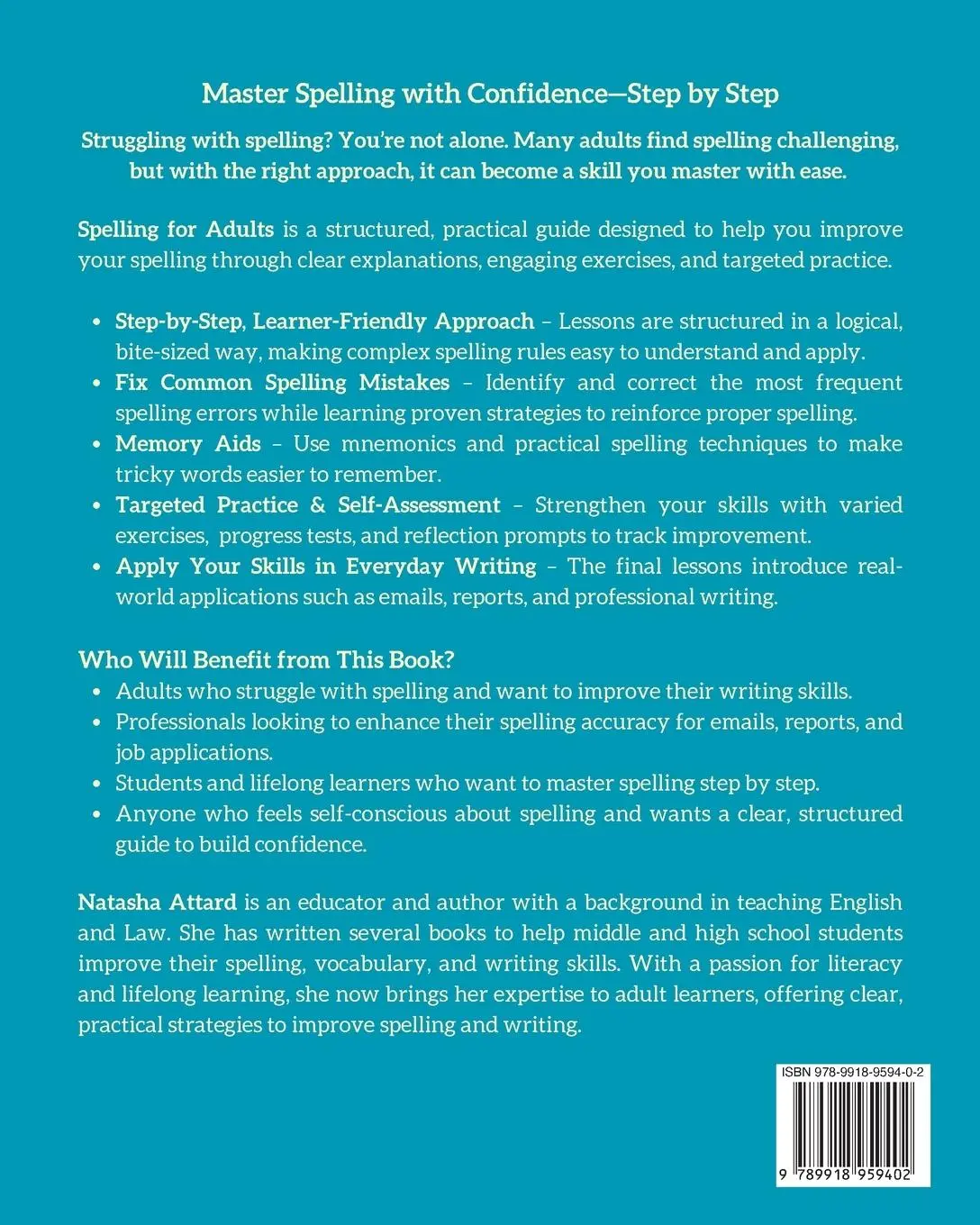 Rückseite: 9789918959402 | Spelling For Adults | Natasha Attard | Taschenbuch | Englisch | 2025