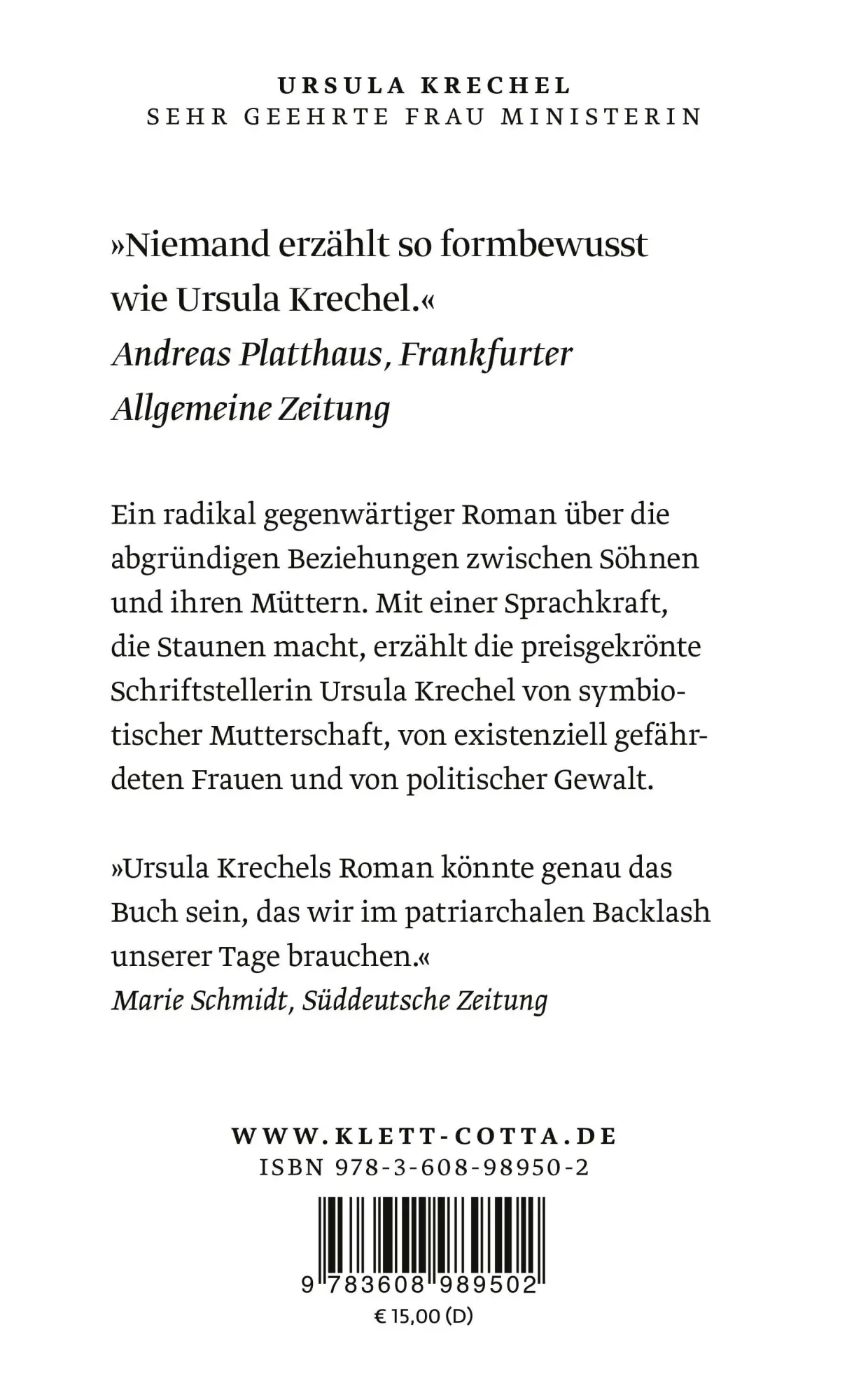 Rückseite: 9783608989502 | Sehr geehrte Frau Ministerin | Roman Georg-Büchner-Preis 2025 | Buch