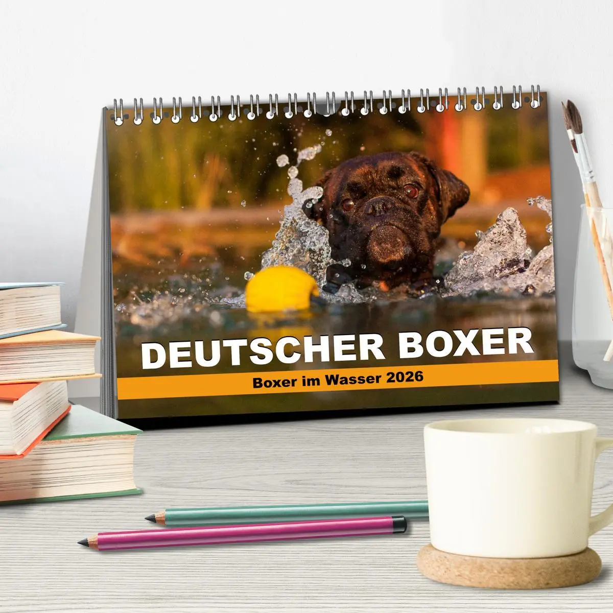 Bild: 9783516119602 | Deutscher Boxer - Boxer im Wasser 2026 (Tischkalender 2026 DIN A5...