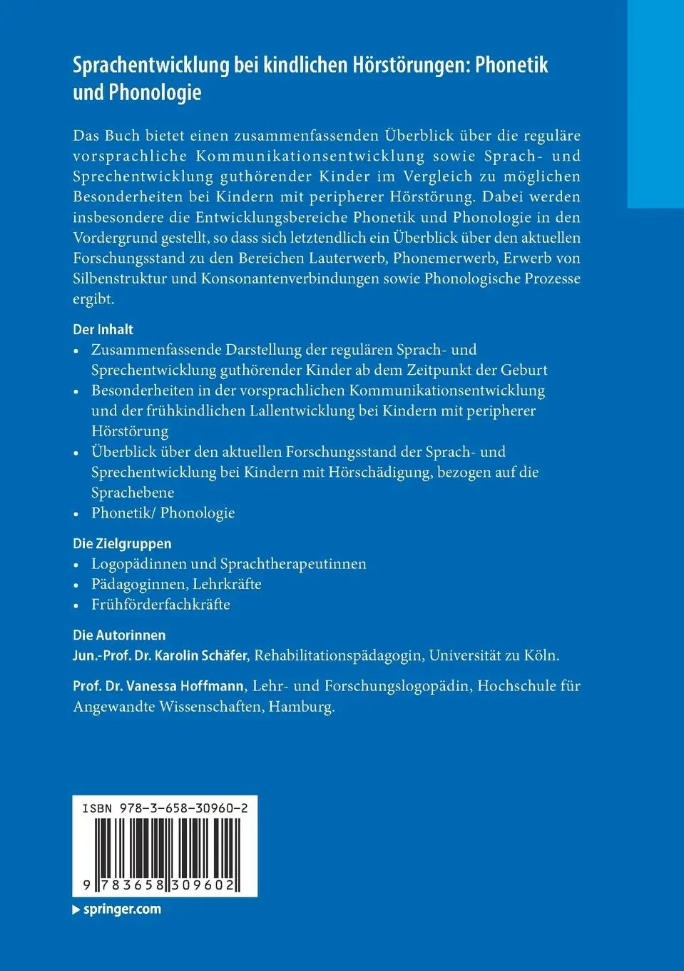 Rückseite: 9783658309602 | Sprachentwicklung bei kindlichen Hörstörungen: Phonetik und Phonologie