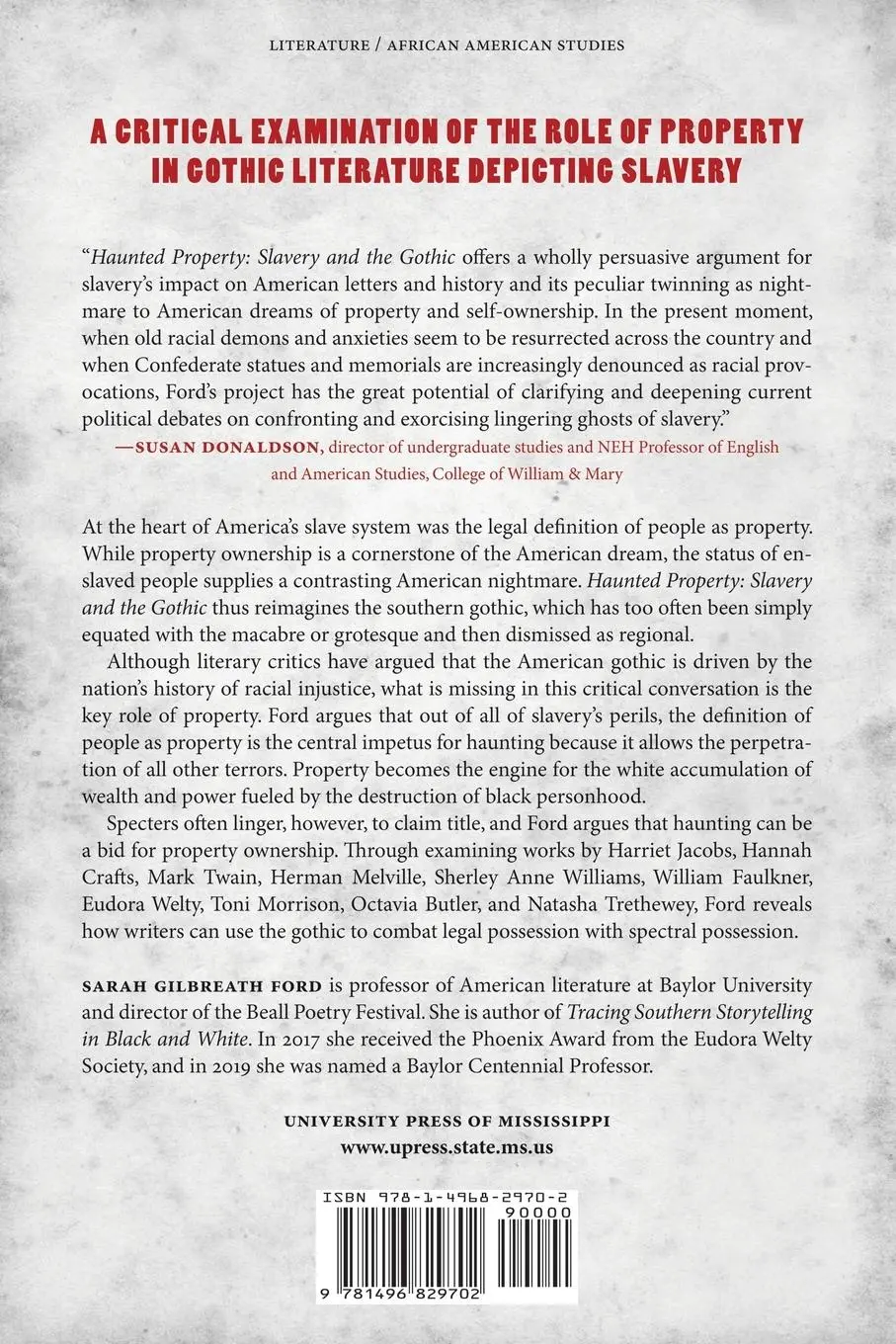Rückseite: 9781496829702 | Haunted Property | Slavery and the Gothic | Sarah Gilbreath Ford