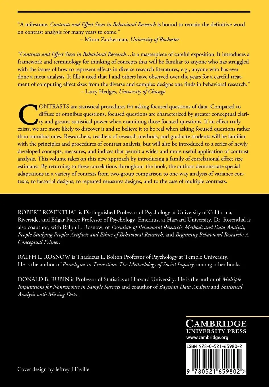 Rückseite: 9780521659802 | Contrasts and Effect Sizes in Behavioral Research | Rosnow (u. a.)