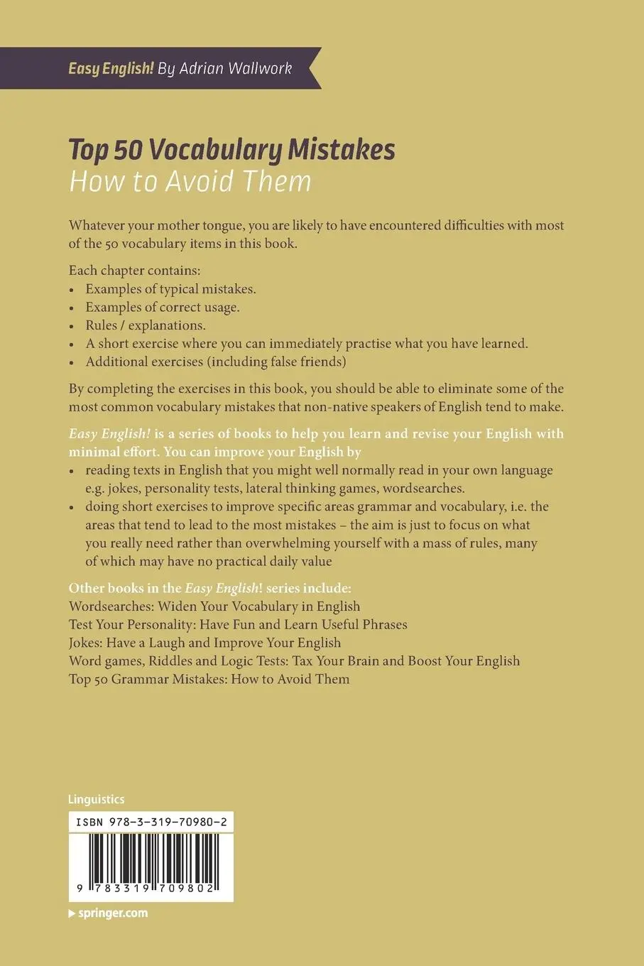 Rückseite: 9783319709802 | Top 50 Vocabulary Mistakes | How to Avoid Them | Adrian Wallwork | xix